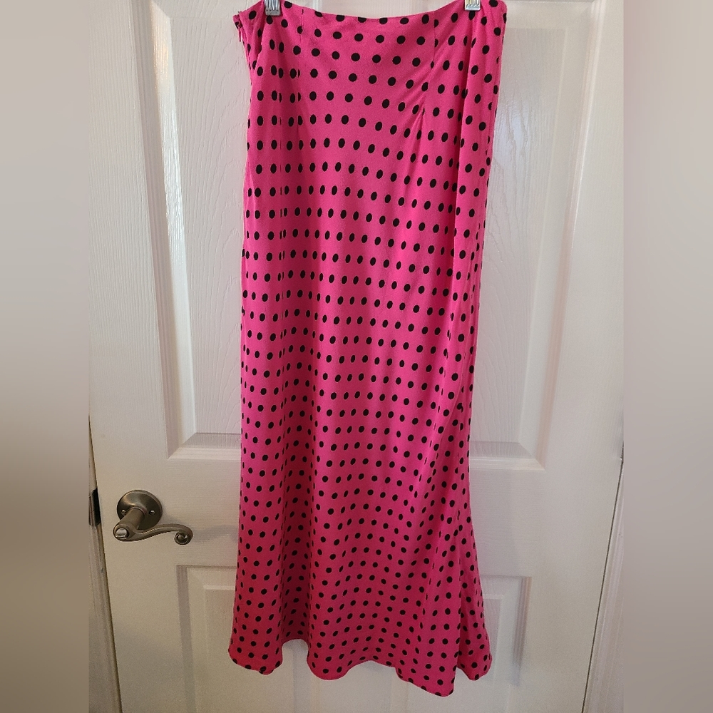 Lovers + Friends Pink Maxi Skirt with Black Polka Dots